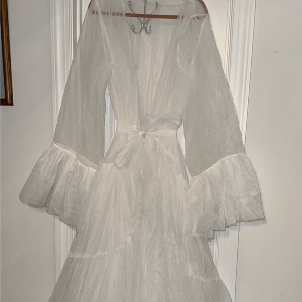 Sheer White Ruffle-Sleeve Robe